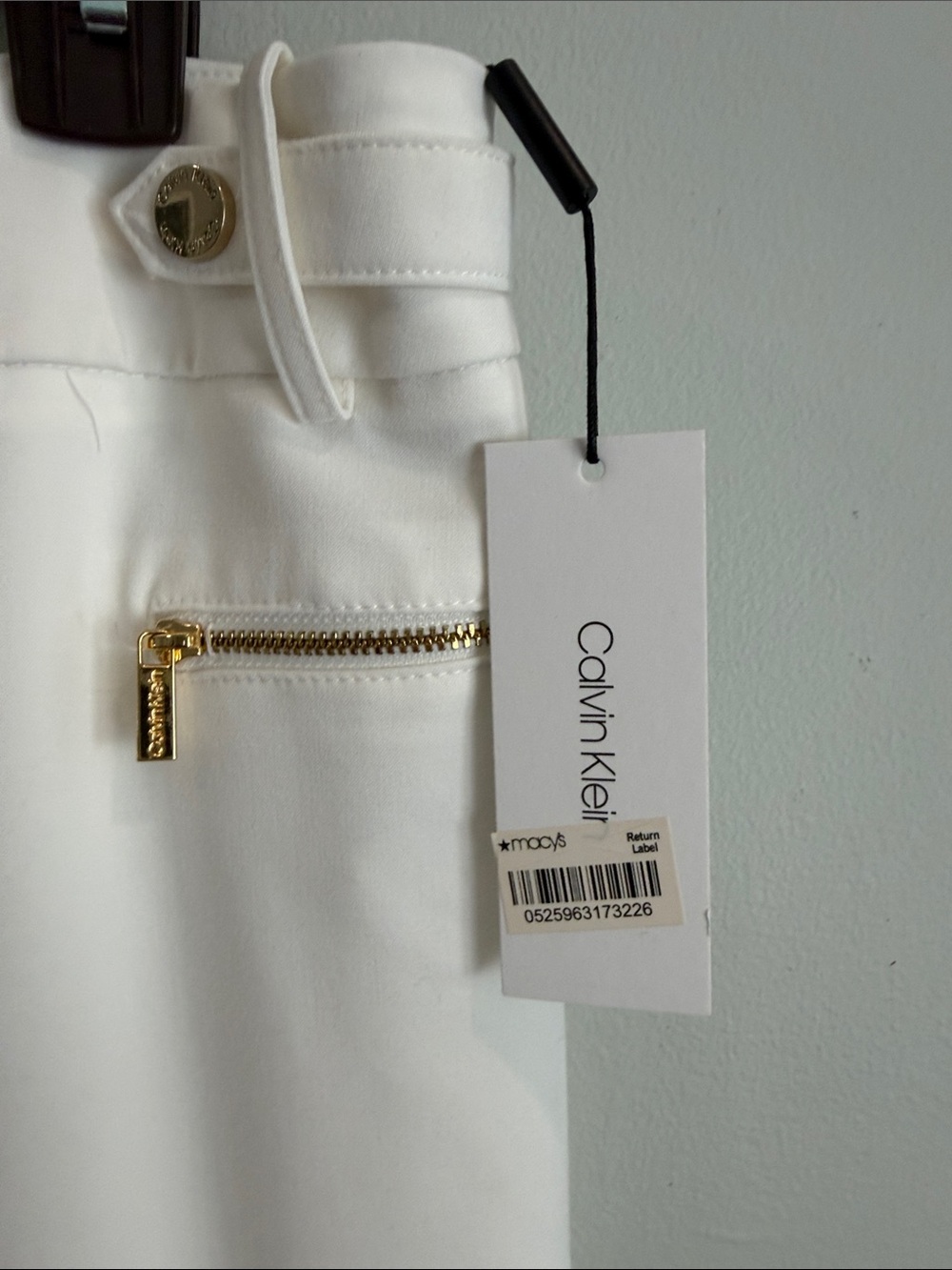 Calvin Klein White Ponte Pull-On Pants with Gold Zipper Accents - Picture 4 of 11